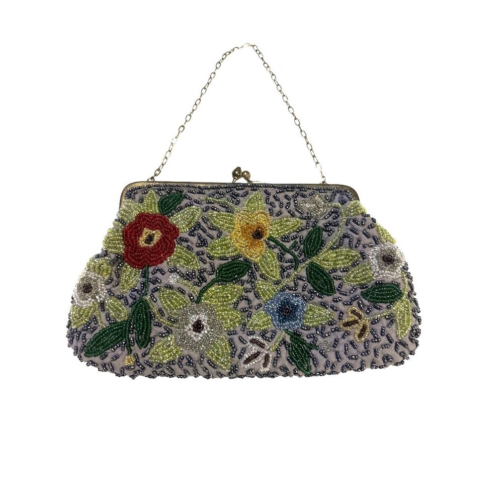 Floral Beaded Sudha Clutch Purse With Chain Strap MFA Boston Arts parties NWOT